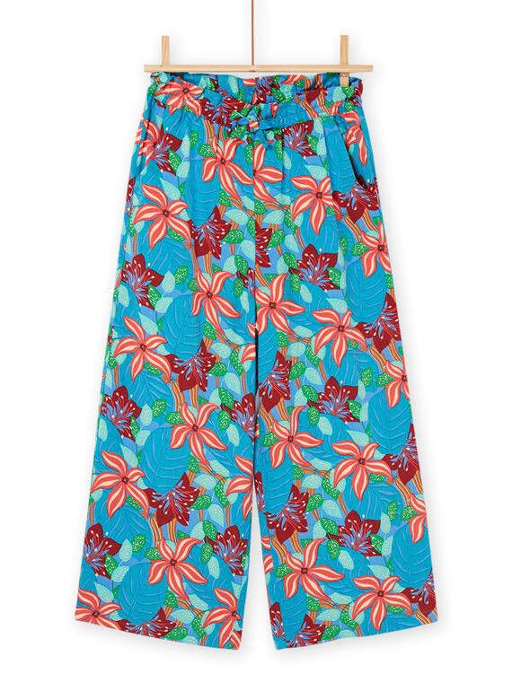 Dark turquoise fludie pants with flower print RABALPANT / 23S901W1PANC217